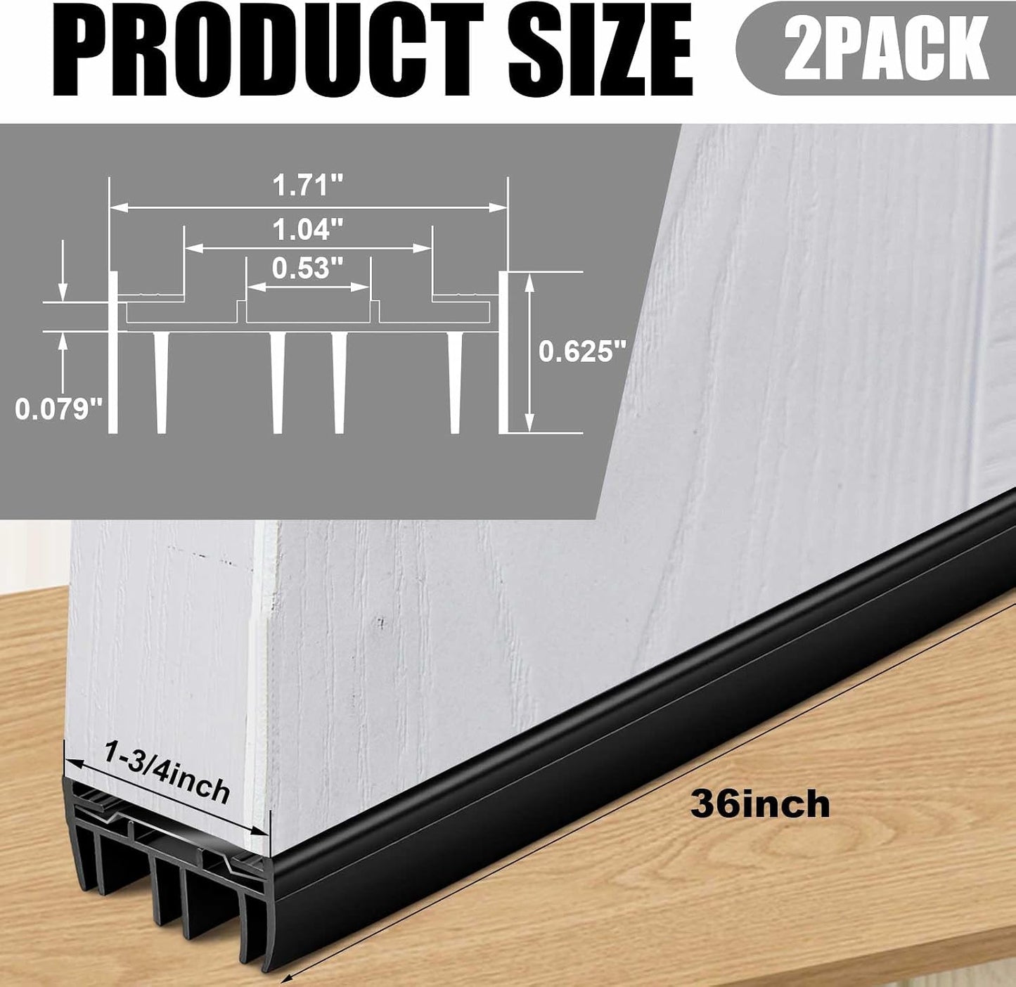 Pushglossy 2 Pcs 36" Double Bubble Kerf Door Sweep 1-3/4" Wide Vinyl Weatherstrip Seal for Exterior Doors, Energy Efficient Draft Stopper, Easy Slide in Installation, Blocks Dust/insects/noise (White)