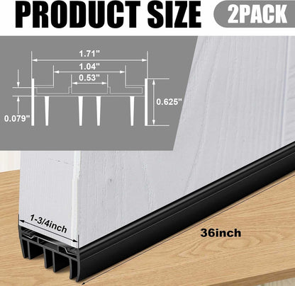 Pushglossy 2 Pcs 36" Double Bubble Kerf Door Sweep 1-3/4" Wide Vinyl Weatherstrip Seal for Exterior Doors, Energy Efficient Draft Stopper, Easy Slide in Installation, Blocks Dust/insects/noise (White)