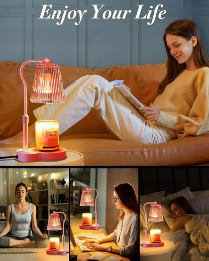 Candle Warmer Lamp with Timer & Dimmable Settings, Adjustable Height Flameless Scented Wax Melter for Jar Candles, Elegant Home Decor Warmer Lamp with 2 Bulbs, Gift for Women Mom Friend Family, Black