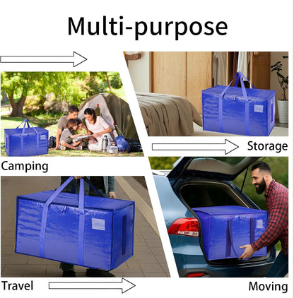 8 Pack-Extra Large Heavy Duty Moving Bags - Waterproof Storage Totes with Handles & Zippers, Foldable for College Dorm, Storage (Clear)