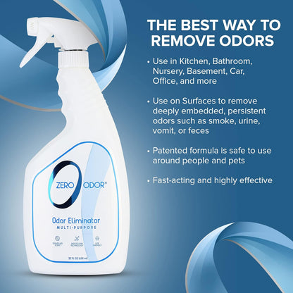 Zero Odor – Multi-Purpose Odor Eliminator - Air & Surface Odor – Patented Technology for Bathroom, Kitchen, Fabric, Closet- Smell Great Again, 16oz