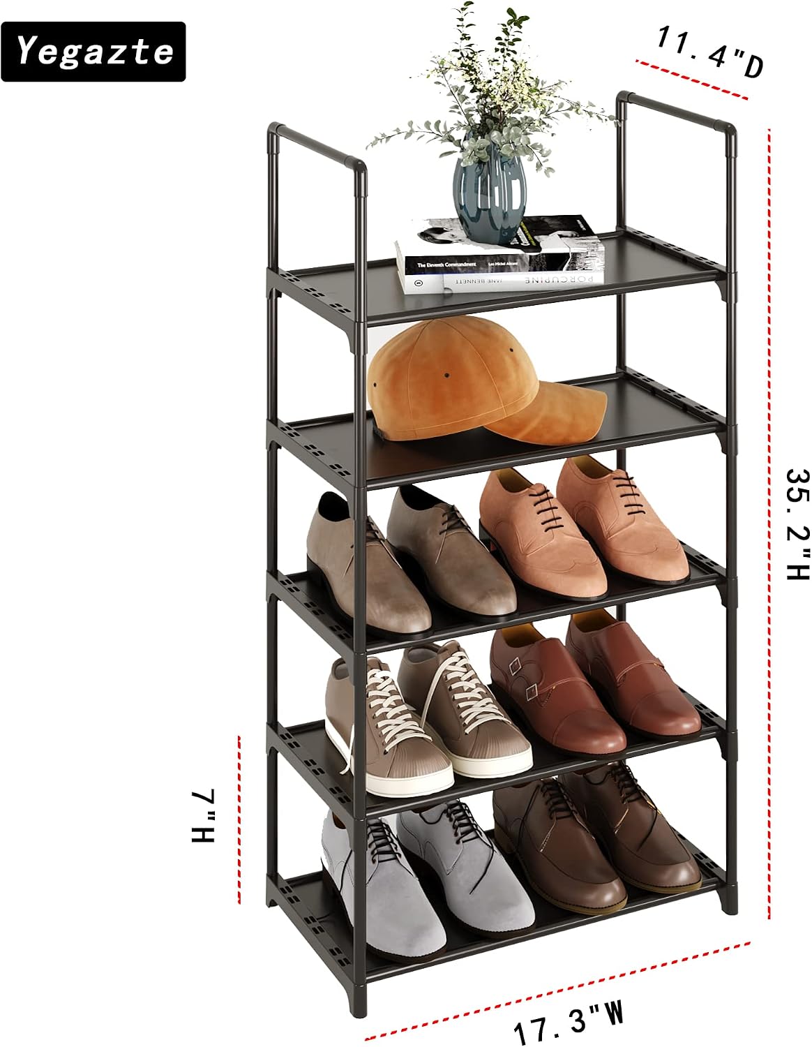 Upgrade Stackable Small Shoe Rack, 4-Tier Shoe Shelf Storage Organizer with Handle for Entryway, Hallway and Closet (Black)