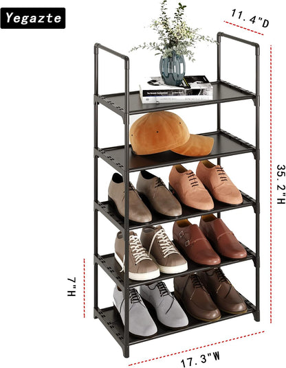 Upgrade Stackable Small Shoe Rack, 4-Tier Shoe Shelf Storage Organizer with Handle for Entryway, Hallway and Closet (Black)