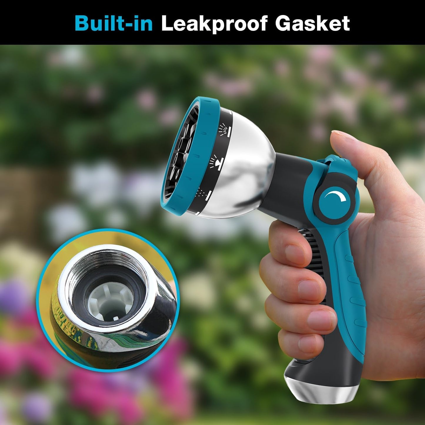 Besiter Garden Hose Nozzle Sprayer: 2 Pack 10 Watering Patterns Spray Nozzles Heavy Duty Metal Hose Head Hose Attachment, Thumb Control On Off Valve
