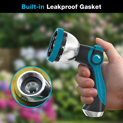 Besiter Garden Hose Nozzle Sprayer: 2 Pack 10 Watering Patterns Spray Nozzles Heavy Duty Metal Hose Head Hose Attachment, Thumb Control On Off Valve