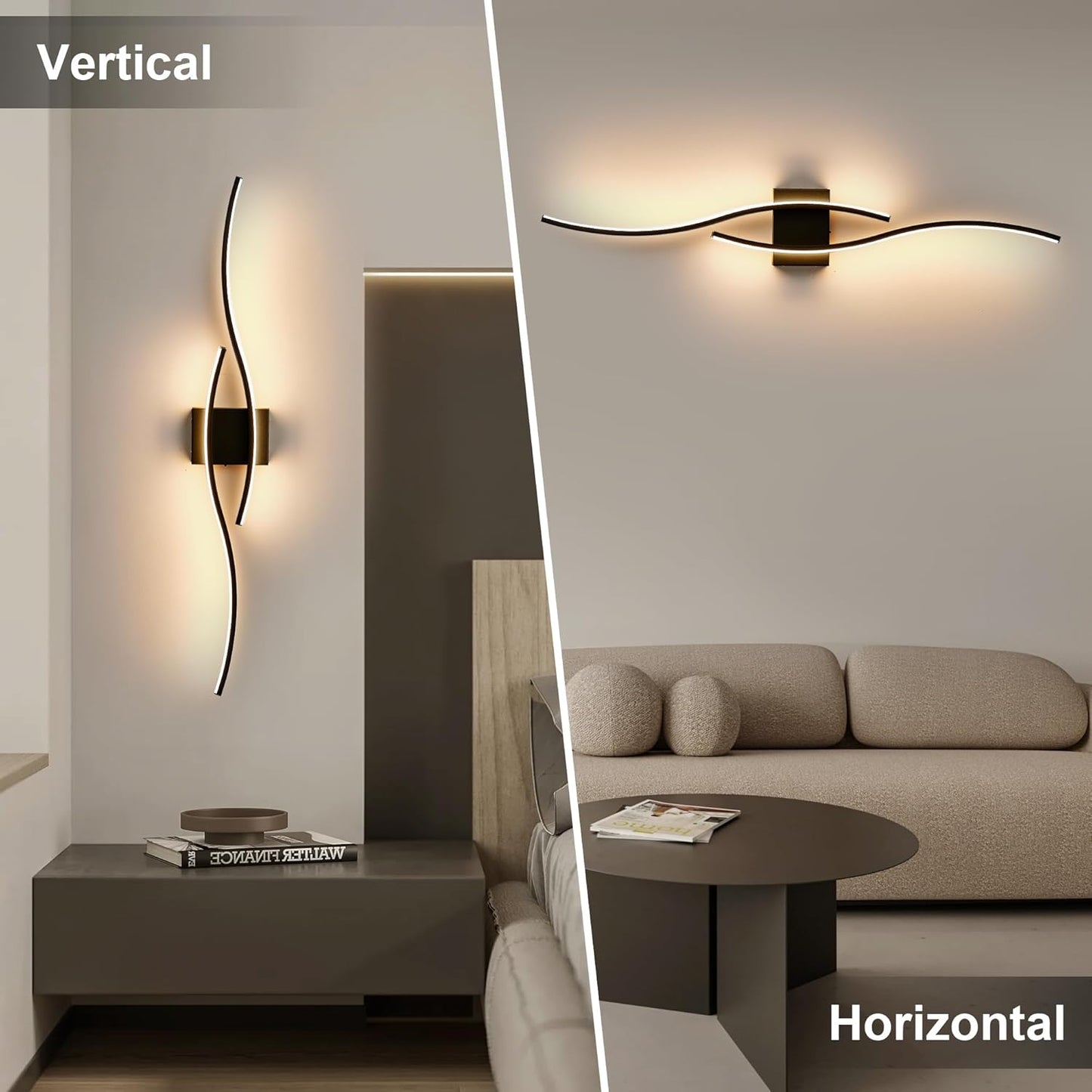 KARTOOSH Battery Operated Wall Sconces Set of Two with Remote Control, Dimmable/3 Colors/Night-Light/Timer/Memory, Gold Modern Wireless LED Sconce for Living Room, Hallway, Bedroom, 27.5 Inch (2 Pack)