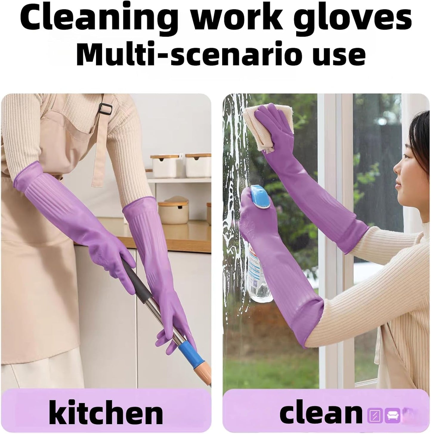 18inch Household Cleaning Rubber Kitchen Waterproof Long Gloves,Reusable Durable Anti Slip Work Latex Gloves