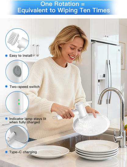 Electric Spin Scrubber with Power LCD Display, Cordless Bathroom Cleaning Brush with Adjustable Extension Handle, 400RPM/Mins, 9 Replaceable Brush Heads, IPX7 Waterproof for Shower, Bathtub, Tile