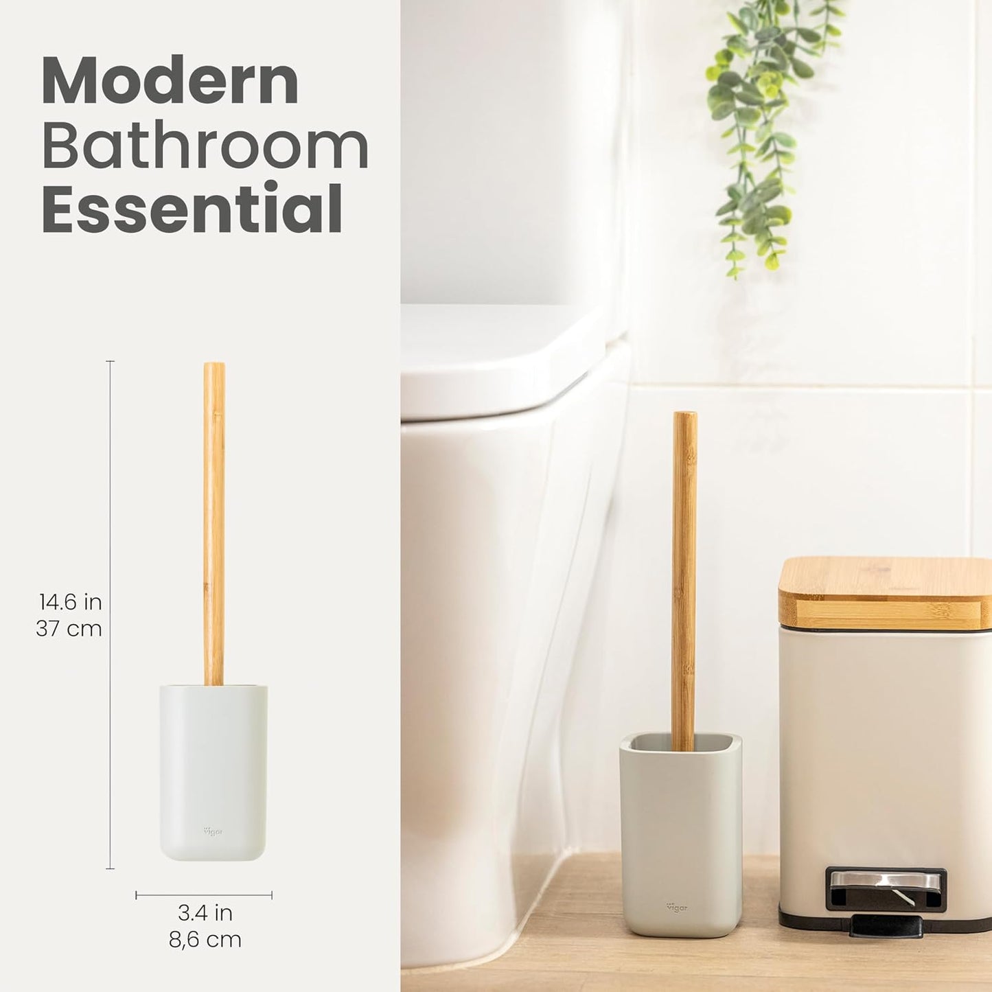 Vigar Zense Toilet Brush and Holder Set - Toilet Bowl Brush and Holder, Polyresin Stone Bathroom Accessory, Compact Toilet Cleaner Brush for Bathroom Decor and Toilet Accessories Set - White Marble