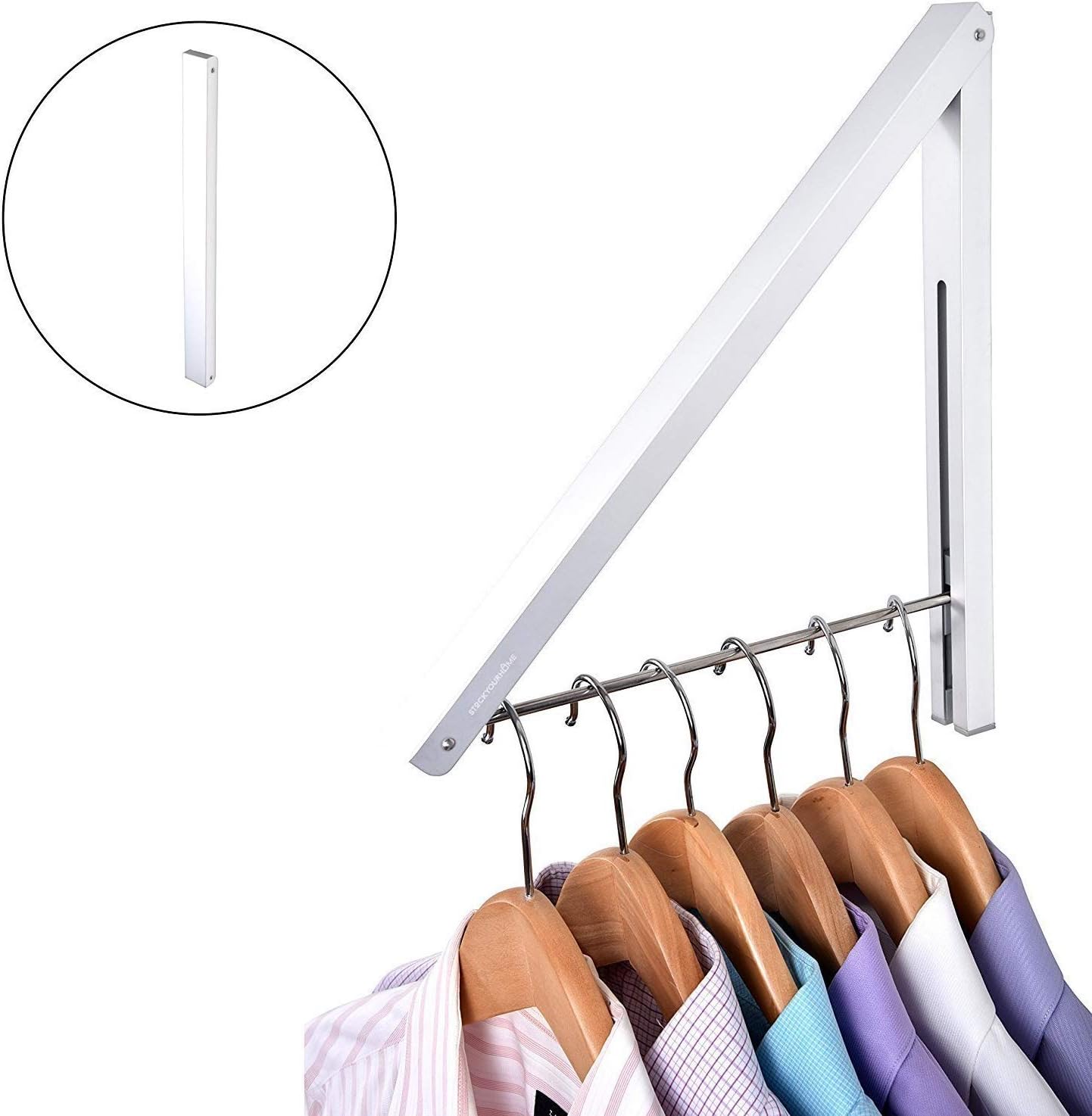 Single Foldable Clothing Rack, Wall-Mounted Retractable Clothes Hanger for Laundry Dryer Room, Hanging Drying Rod, Small Collapsible Folding Garment Racks, Dorm Accessories (Gold)