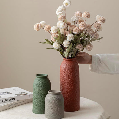 Ceramic Vase Set-3, Small Flower Vases for Decor, Modern Boho Farmhouse Style, Decorative Vases for Pampas Grass & Dried Flowers, Distressed Finish (Beige)