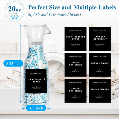 Laundry Detergent Dispenser Bottle 40oz with Waterproof Label for Laundry Detergent Soap Fabric Softener Bleach Scent Booster Beads, Sturdy PET Bottle for Laundry Room Decor 2 Pack White