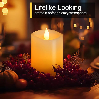 3x3 Flameless Candles with Remote Set of 2, 3 inch Battery Candles Flickering with Timer, LED Pillar Candle for Indoor/Outdoor, White