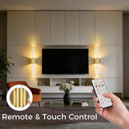 Peel and Stick on Battery Operated Wall Sconces Set of 2, Gold Wireless Magnetic Rechargeable Wall Lights with Remote & Touch Control, No Drill 3CCT Dimmable Wall Lamp for Bedroom Living Room Decor