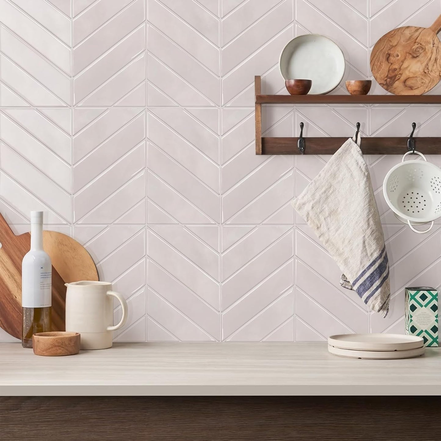STICKGOO 10 Sheets Thicker Herringbone Peel and Stick Backsplash, 12.6”×9.7” Stick on Wall Tiles, Self Adhesive Tile Sticker for Kitchen Backsplash and Bathroom, White with Grey Grout