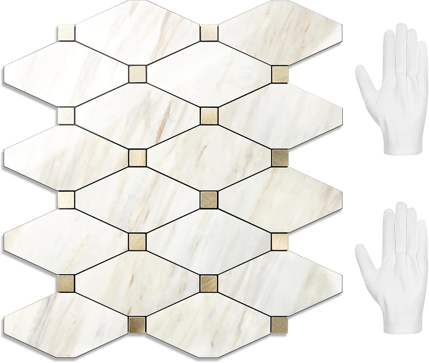 STICKGOO 10 Sheets Peel and Stick Backsplash, Polished Dolomite PVC Mixed Metal Gold Kitchen Backsplash, Stick on Backsplash Wall Tiles for Kitchen, Bathroom, RV