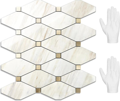 STICKGOO 10 Sheets Peel and Stick Backsplash, Polished Dolomite PVC Mixed Metal Gold Kitchen Backsplash, Stick on Backsplash Wall Tiles for Kitchen, Bathroom, RV
