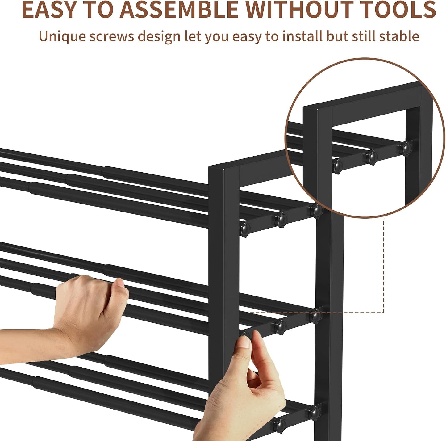 2 Tier Shoe Rack - Expandable Shoe Organizer for Closet, Adjustable Metal Shoe Shelf Storage, Stackable Long Shoe Stand Holder for Garage, Entryway, Door Entrance