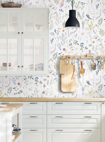 Dimoon 17.3''x78.7'' Vintage Peel and Stick Wallpaper Boho Beige Neutral Contact Paper White Floral Bird Wallpaper Removable Botanical Renter Friendly Modern Wall Paper Bedroom Bathroom Vinyl Roll
