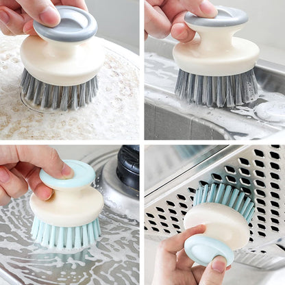 Dish Scrub Brush,Ergonomic Grip Palm Brush,Kitchen Scrub Brushes for Cleaning, Dish Scrubber with Stiff Bristles for Sink, Pots, Pans (Grey+Black)