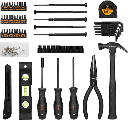DEKOPRO General Household Hand Tool Kit with Plastic Toolbox Storage Case, All Purpose Home Tool Kit Includes Essential Tools for Office College Repairs, 50 Piece