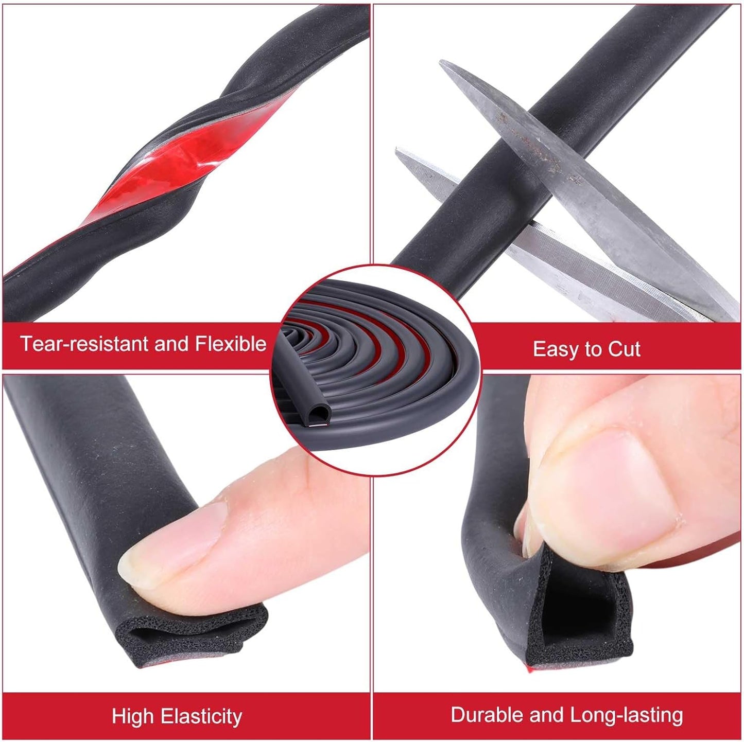 Pangda 10Ft D Shape Rubber Weather Stripping Foam Self-Adhesive EPDM Door Seal Strip for Noise Reduction Waterproof Dustproof for Cars Boats Truck RVs Windows Doors (3/4" W × 3/4" H)