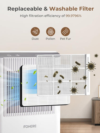 FOHERE Dehumidifier for Basement & RV, Works at 41°F, 30dB Whisper Quiet, 2000 Sq.Ft Coverage, 85oz Tank & Drain Hose, 99.97% HEPA Filtration, Auto Shut-Off, for Bedroom Bathroom Closet
