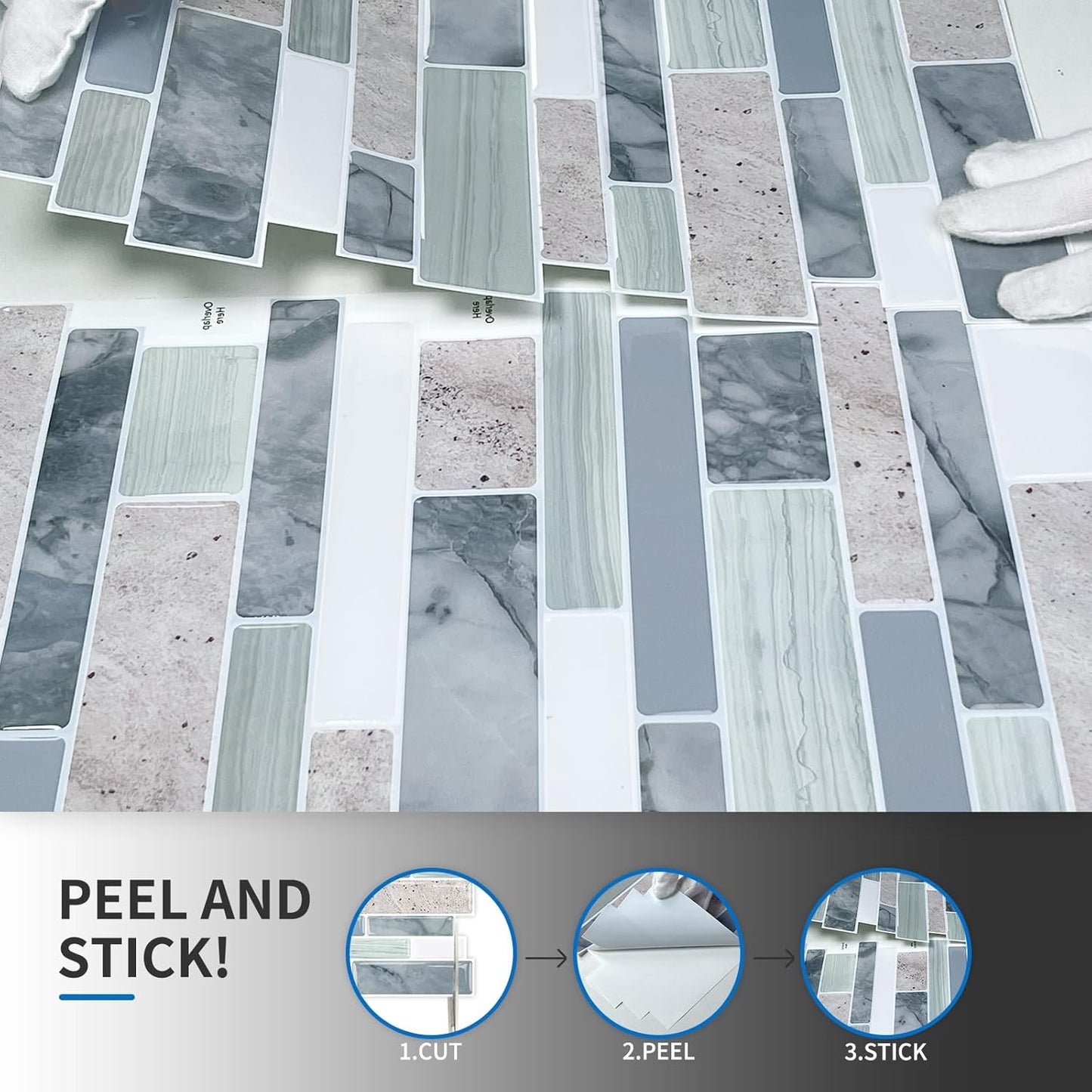 10-Sheet Peel and Stick Kitchen Backsplash Tiles | 3D Waterproof Self Adhesive Wall Tile Stick on Backsplash for Kitchen and Bathroom(Sage Green,12"×12")