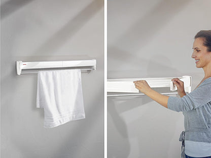 Leifheit Wall Dryer Telegant 36 Protect Plus, Space Saving Wall Mounted Clothes Drying Rack with 3.6 m Drying Length, Hidden Folding Design, 5 Rustproof Rails and 60 cm Aluminum Towel Bar