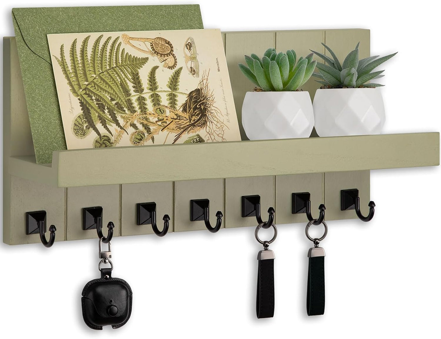 Key Holder for Wall, Decorative Key Holder with Shelf, Key and Mail Holder Wall Mount, Farmhouse Decor with 5 Key Hooks for Keys, Coats, ect.
