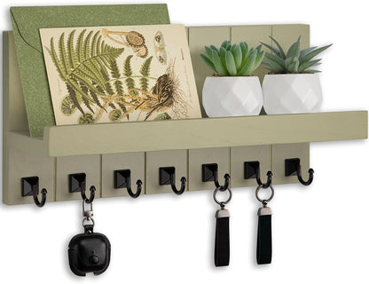 Key Holder for Wall, Decorative Key Holder with Shelf, Key and Mail Holder Wall Mount, Farmhouse Decor with 5 Key Hooks for Keys, Coats, ect.