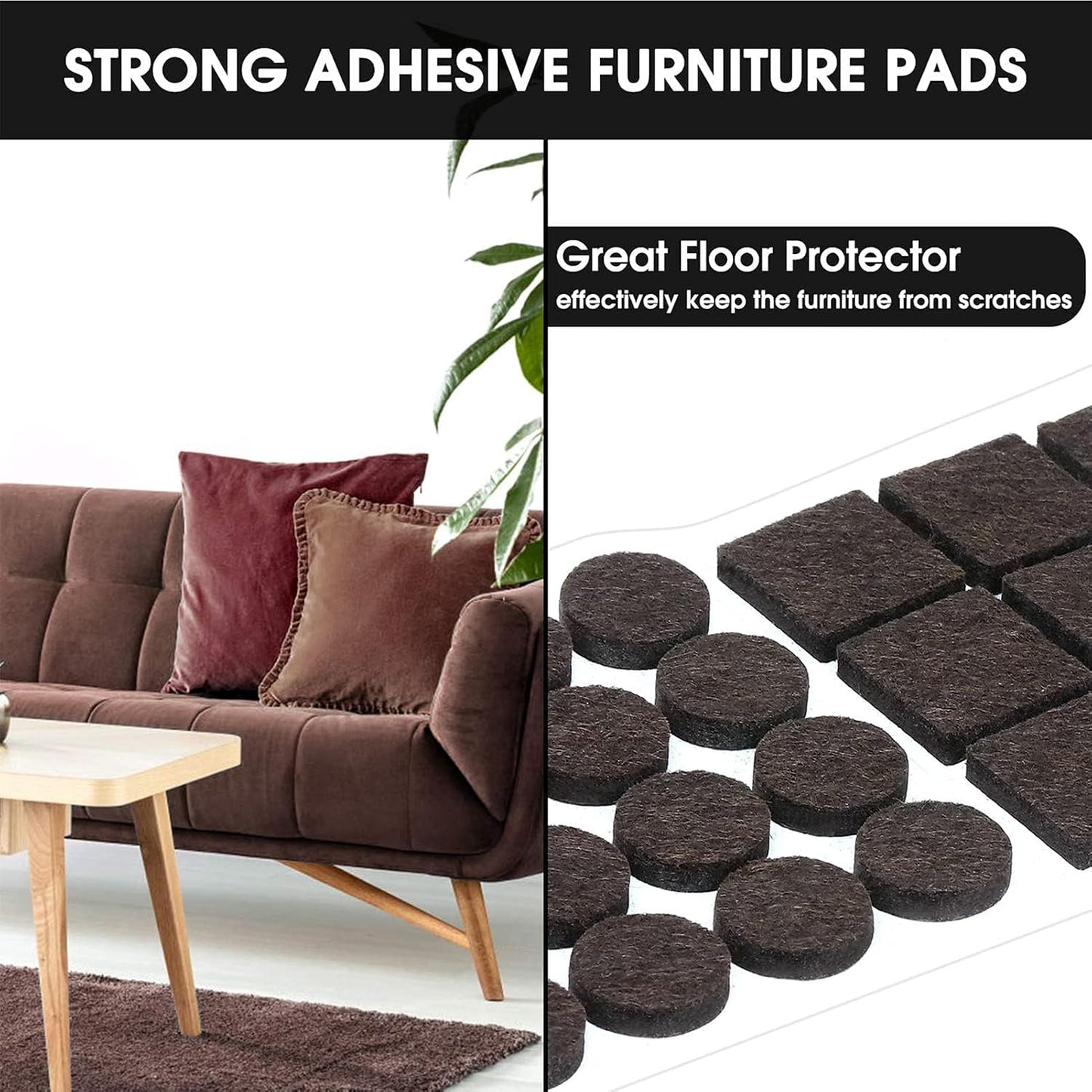 Yelanon Felt Furniture Pads for Hardwood Floors -36 Pcs 2" Premium Floor Protectors for Furniture, Felt Pads for Chair Legs, Black