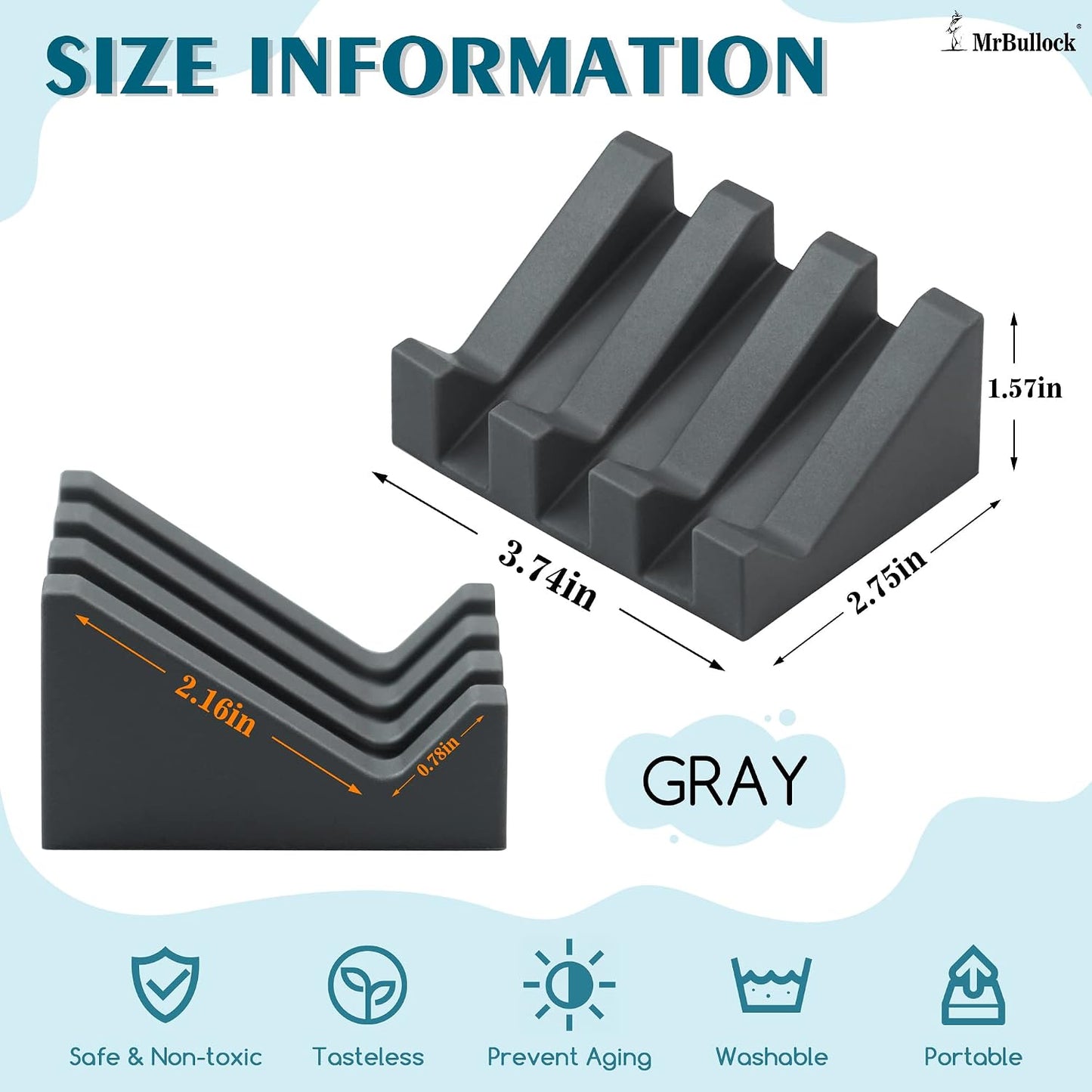 Self Draining Silicone Soap Dish Holder Waterfall Tray, 2 Pack Black | Waterfall design drains fast to keep soap dry, non-slip silicone base anti slide, soap saver for bathroom & kitchen