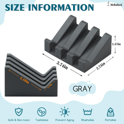 Self Draining Silicone Soap Dish Holder Waterfall Tray, 2 Pack Black | Waterfall design drains fast to keep soap dry, non-slip silicone base anti slide, soap saver for bathroom & kitchen