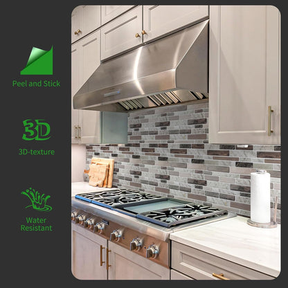 LONGKING Self-Adhesive Kitchen Backsplash, Marble Look Decorative Tiles (10 Tiles)