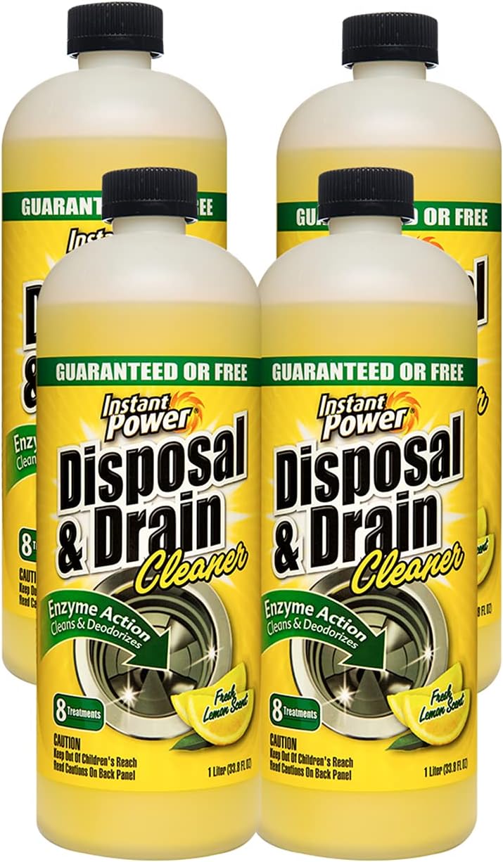 Instant Power Disposal and Drain Cleaner – Liquid Enzyme Clog Remover, Cleans and Deodorizes, Removes Drain Blockages, Fresh Lemon Scent, 33.8 Fl oz, 1 Liter