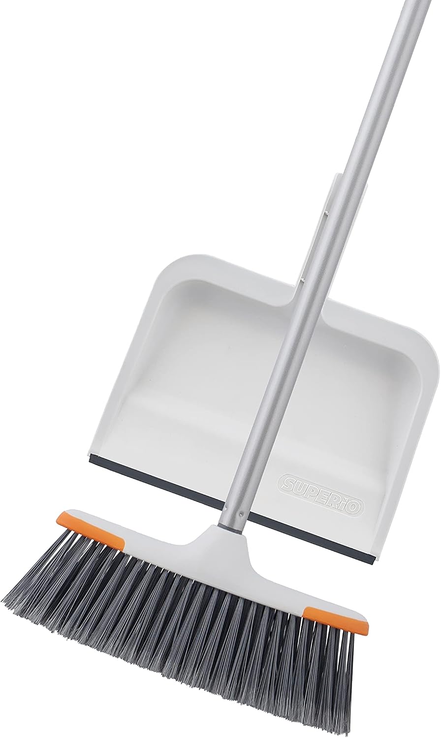 Superio Grey Broom, Heavy-Duty Indoor & Outdoor Broom with 48-Inch Handle, Multi-Surface Floor Cleaning for Home, Kitchen, Garage & Office