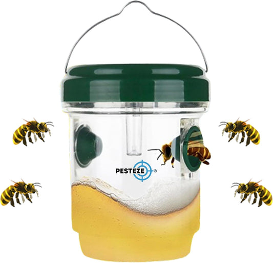 2 Pack PESTEZE Reusable Solar Hanging Wasp Trap with LED Light [Green Color: 3.5 X 4.4 Inch] Attracts, Catches Wasp, Hornet, Yellow Jacket & Insect Species 24/7. Waterproof & Durable