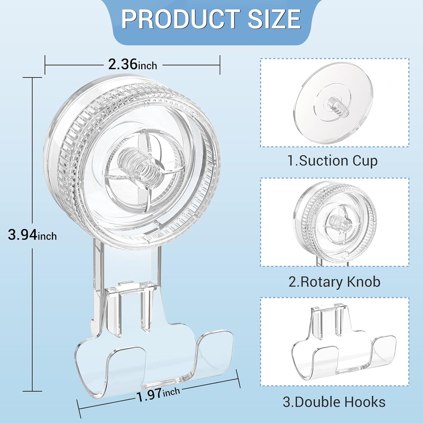 LUXEAR Suction Hooks, 2 Pack Razor Hooks Removable & Reusable Suction Shower Hook Damage-Free Powerful Suction Hanger for Towel Bathrobe Loofah Bathroom Kitchen Storage Hooks Weather Hanger Hook