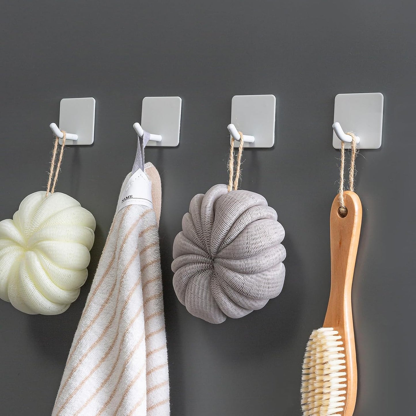 FOTYRIG Heavy Duty Adhesive Towel Hooks Stick on Towel Hanger Wall Holder Waterproof Stainless Steel Sticky Hooks for Hanging Bathroom Kitchen Home-4 Packs
