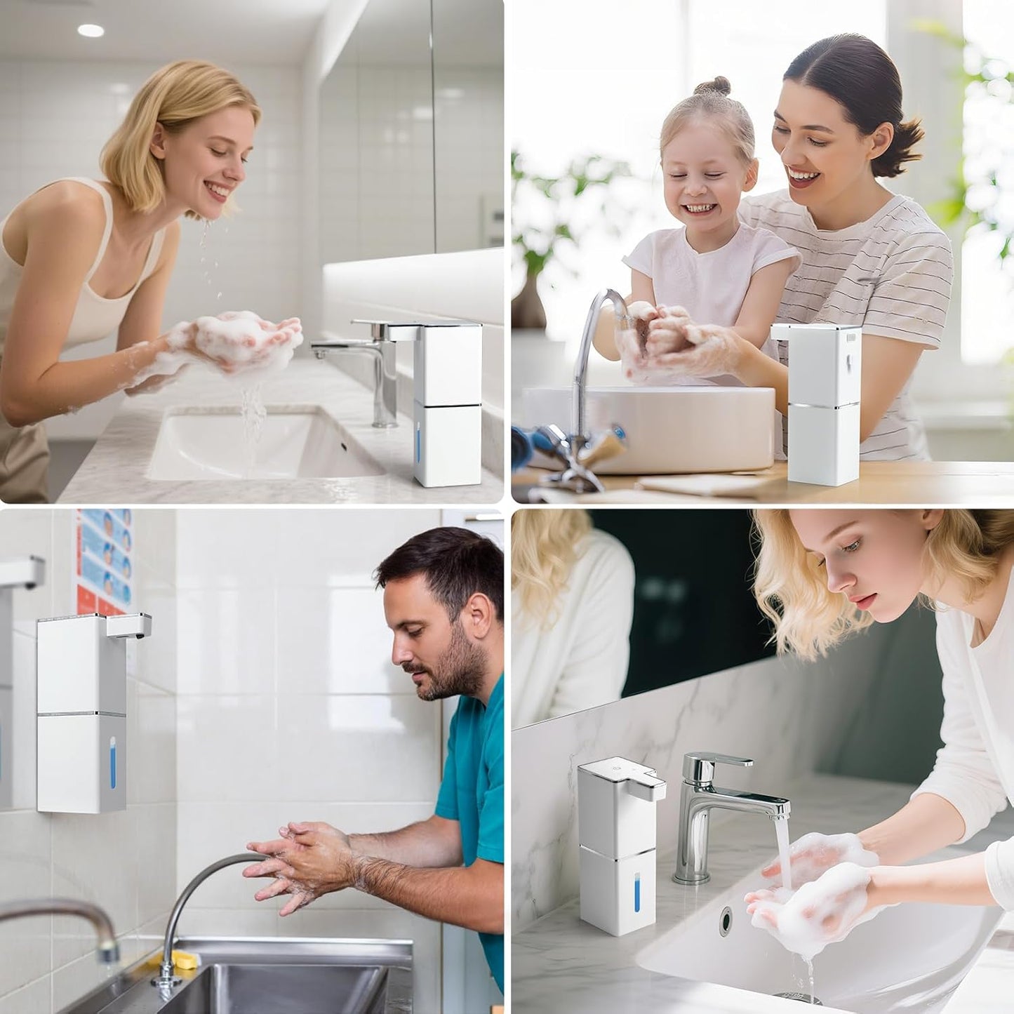 2 Pack 13.5oz/400ml Automatic Soap Dispenser Touchless Foaming Soap Dispenser Waterproof 4-Level Adjustable USB Rechargeable Dispenser Electric Wall Mounted for Bathroom Kitchen Dish Hand Soap