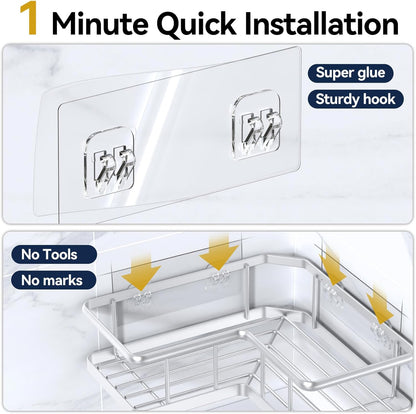 YASONIC Corner Shower Caddy, 5-Pack Adhesive Rustproof Stainless Steel Shower Organizer with Soap Holder, No Drilling Shower Shelf for Inside Shower, Dorm, Renters, Black