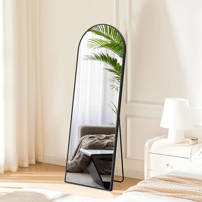 DUMOS 64"x21" Arched Full Length Floor Mirror, Full Body Mirror with Stand, Shatterproof Tempered Glass, Modern Aluminum Alloy Frame, Free Standing or Leaning for Home Decor, Gold