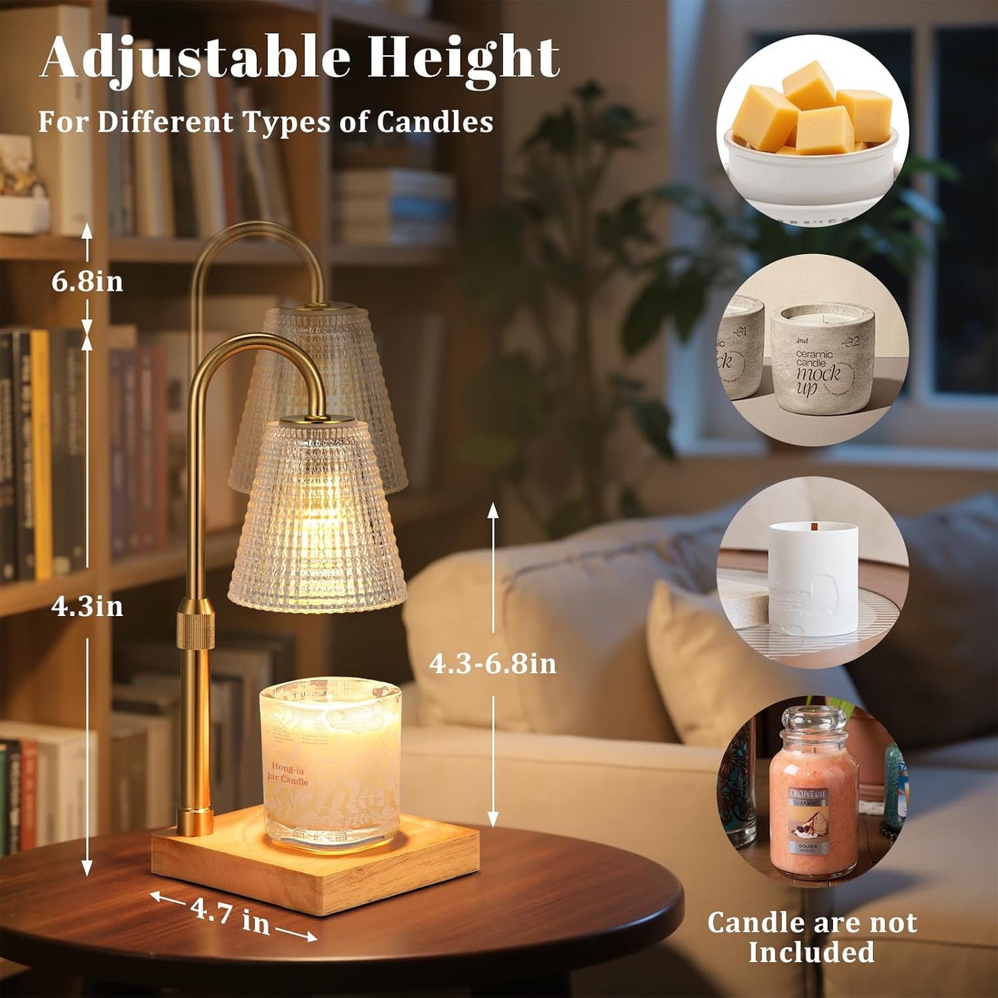 Hong-in Candle Warmer Lamp with Timer-Dimmable Adjustable Height Candle Lamp Warmer, Birthday Gifts for Women Mom Her, Housewarming Office Home Decor,Wax Warmer for Scented Wax Jar Candles