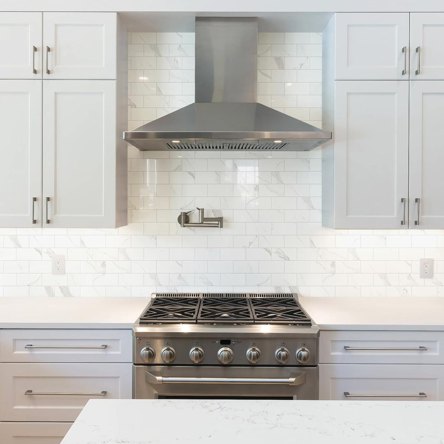 Vamos Tile 100-Piece Glossy Dolomite White Peel and Stick Backsplash Tile,3''x6'' PVC Subway Tile with White Grout, Stick on Backsplash for Kitchen/Bathroom/Fireplace