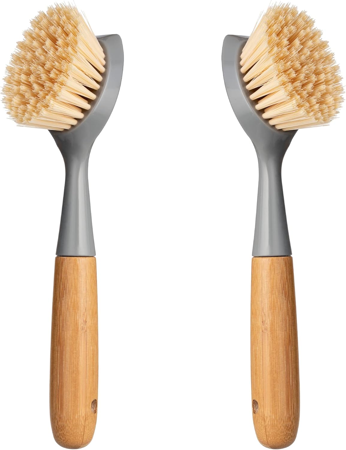 2 Pack Kitchen Dish Brush Bamboo Handle Dish Scrubber Built-in Scraper, Scrub Brush for Pans, Pots, Kitchen Sink Cleaning, Dishwashing and Cleaning Brushes are Perfect Cleaning Tools, White