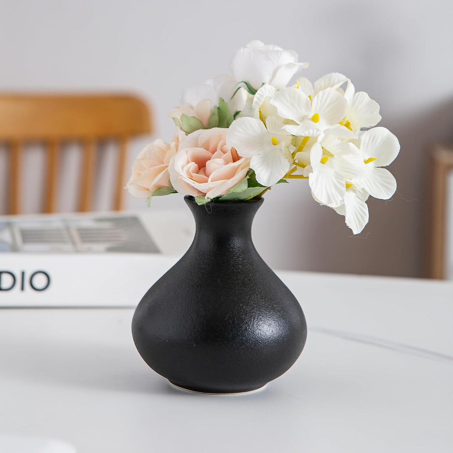 White Ceramic Bud Vase Set of 5, Mini Vases for Flowers, Decorative Small Vases for Home Decor, Boho Wedding Centerpieces, Living Room, Dining Table & Shelf Decor