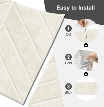 10 Sheets Thicker Design Peel and Stick Backsplash, 3D Self Adhesive Peel and Stick Wall Tile Backsplash for Kitchen, Bathroom, 11.4"x9.1", Beige