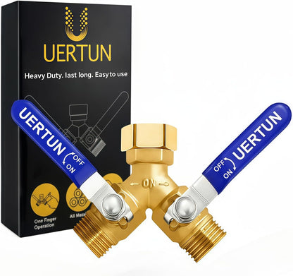 2 Way Garden Hose Splitter Heavy Duty Brass, Y Hose Splitter with Extra Long Handles for Easy Shut Off, Metal Water Spigot Adapter Fits Standard 3/4" GHT Faucet