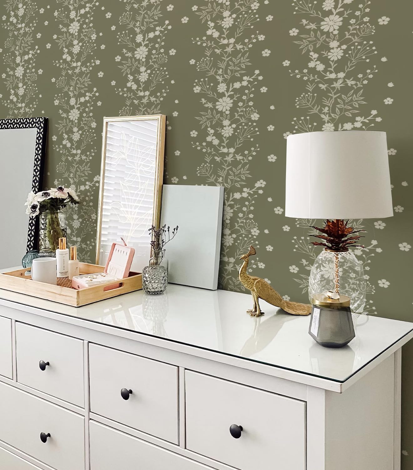 Peel and Stick Wallpaper Boho Wall Paper Peel and Stick Modern Watercolor Beige Wallpaper for Bathroom 17.3"x118"